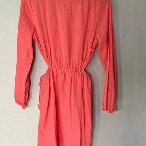 Linen Long Sleeve Dress with Side Cutouts
